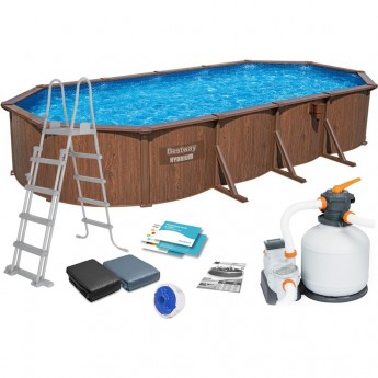 Каркасный бассейн BESTWAY 732х366х130см, композит, 27090л, песчаный фильтр-насос, 5678л\ч, лестница, тент, подстилка