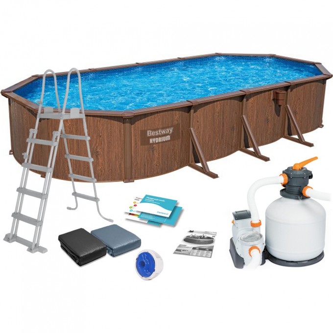 Каркасный бассейн BESTWAY 732х366х130см, композит, 27090л, песчаный фильтр-насос, 5678л\ч, лестница, тент, подстилка 561CW BW
