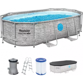 Каркасный бассейн BESTWAY POWER STEEL 427х250х100см Ротанг 7250л + фильтр-насос 2006 л/ч, лестница, тент