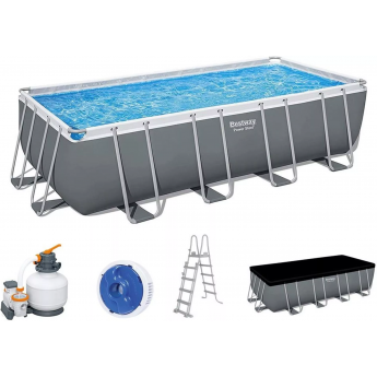 Каркасный бассейн BESTWAY POWER STEEL 549х274х132см, 16477л, песчаный фильтр-насос, 5678/ч, лестница, тент, поплавок-дозатор