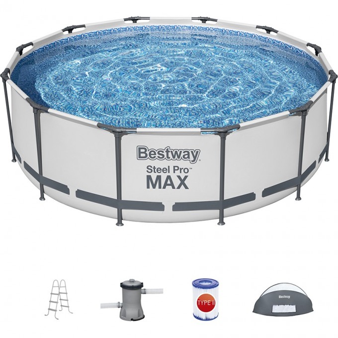 Каркасный бассейн BESTWAY STEEL PRO MAX 366х100см, 9150л, с навесом, фил.-насос 2006л/ч, лестница 5619N BW