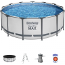 Каркасный бассейн BESTWAY STEEL PRO MAX 5618W 396х122см, 12690л, фильтр-насос 3028л/ч, лестница, тент 5618W BW