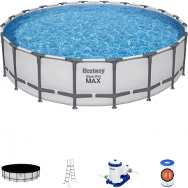 Каркасный бассейн BESTWAY STEEL PRO MAX 561FM 610x132см, 33240 л, фильтр-насос 9463 л\ч, лестница, тент