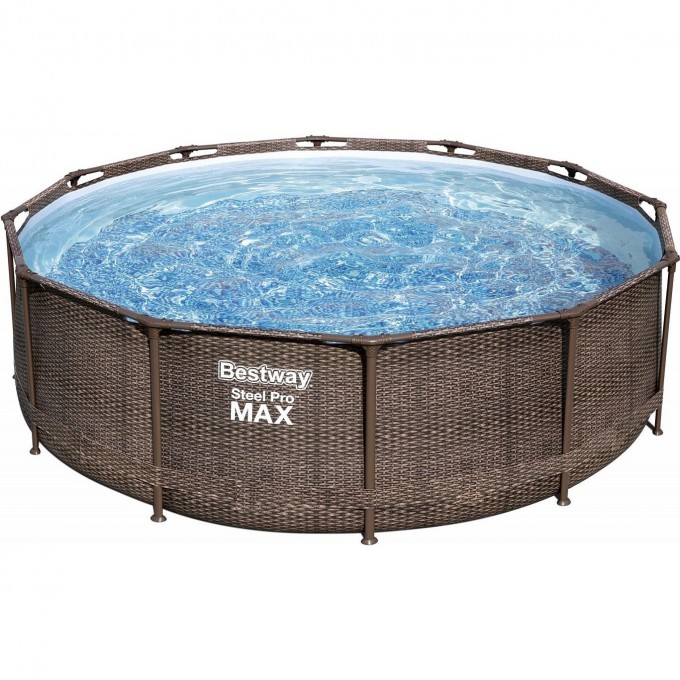 Каркасный бассейн BESTWAY STEEL PRO MAX Ротанг 366х100см, 9150л + фильтр-насос 2006 л/ч, лестница 56709 BW