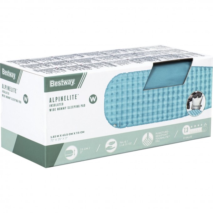 Надувной спальный коврик каремат BESTWAY ALPINELITE INSULATED WIDE MUMMY 69613 183x63.5x7.5 см 69613 BW
